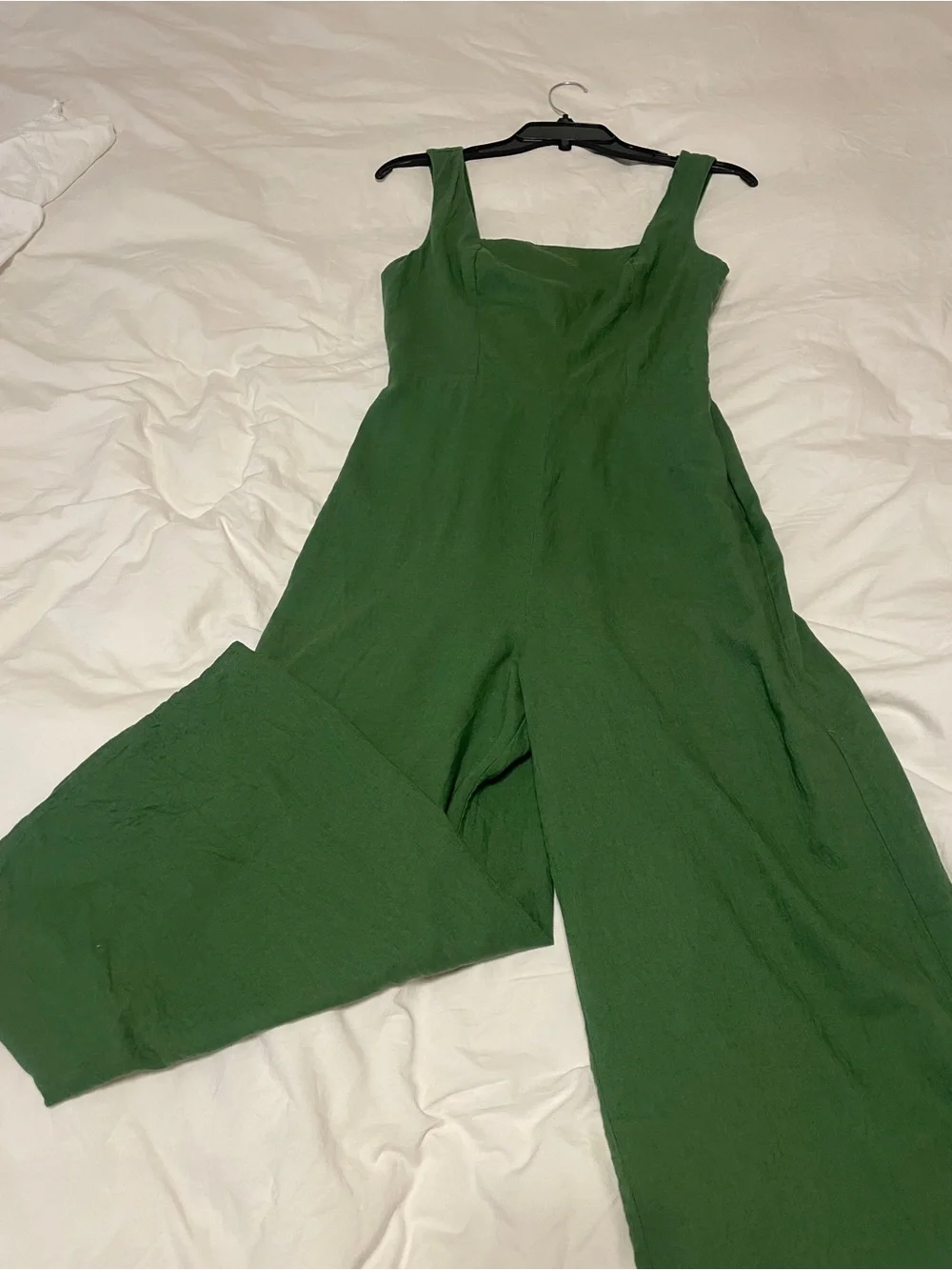 Mango straight- fit linen Olive Green Square-Neck Jumpsuit size XS/2